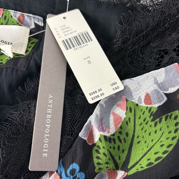 NWT Anthropologie Kasondra Babydoll Maxi Dress 8 Black Floral Asían Print Lace - Picture 4 of 15